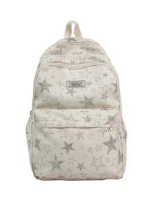 Large Capacity Water Resistant Reflective Star Print Multi-Pocket Functional Backpack, Unisex Casual College Style Student Backpack For School, Study, Shopping, Travel, Back To School Season