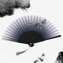 1pc Retro Style Black Fabric Double-Sided Folding Fan With Chinese Dragon Ink Painting Design Summer Cooling,Beach,Travel
