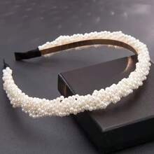 1pc Premium Handmade Pearl & Fishing Line Hair Hoop, Suitable For Weddings And Parties, Made Of ABS Plastic, Hair Band, Headbands