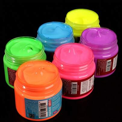Fluorescent Acrylic Paint, 100ml/3.38oz , Non-Fading, Rich Vivid Pigments,(Not Shiny) Assorted Fluorescent Colors, Fast Dry Formula, Non-Toxi