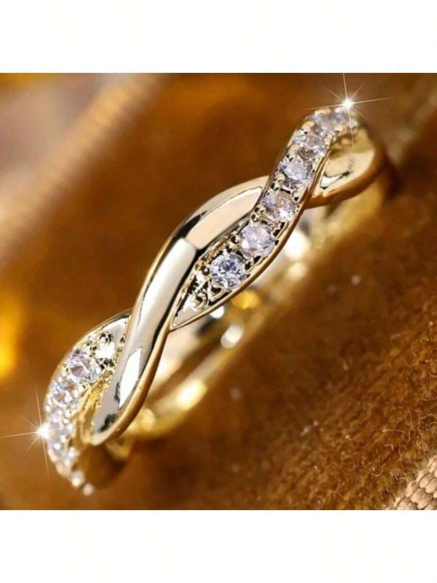 1pc Minimalist 18K Gold Plated Twisted Rope Ring, Daily Wear