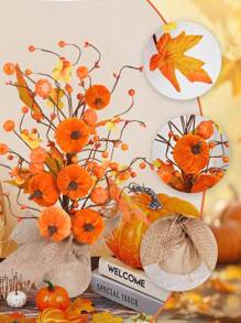 1PC Autumn Decoration Thanksgiving Tree Pumpkin Maple Leaf Berry Home Pumpkin Desktop Decoration Halloween Thanksgiving Decoration Interior,Fake Plants