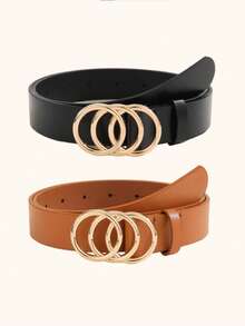 2 件套时尚女士腰带，配有 3 个圆形扣，适合各种节日、聚会、派对、休闲活动，适合所有季节