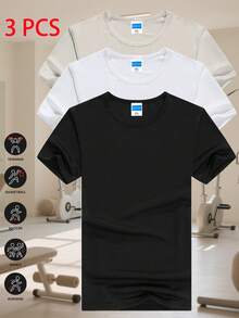 男士休闲运动衬衫三件套 - 速干短袖 | 返校季 | 四向弹力，易于叠穿 | 抗皱，适合健身和通勤 - 黑色 - 查看 3