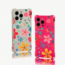 Funda para teléfono (1 unidad). Diseño con estampado floral de dopamina. Incluye orificios para colgar en las cuatro esquinas. Compatible con 12 Pro, 16, 15, 14 Plus y 13. Funda blanda impresa en TPU. - Colores mixtos 1 - Ver 3