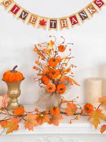 1PC Autumn Decoration Thanksgiving Tree Pumpkin Maple Leaf Berry Home Pumpkin Desktop Decoration Halloween Thanksgiving Decoration Interior,Fake Plants