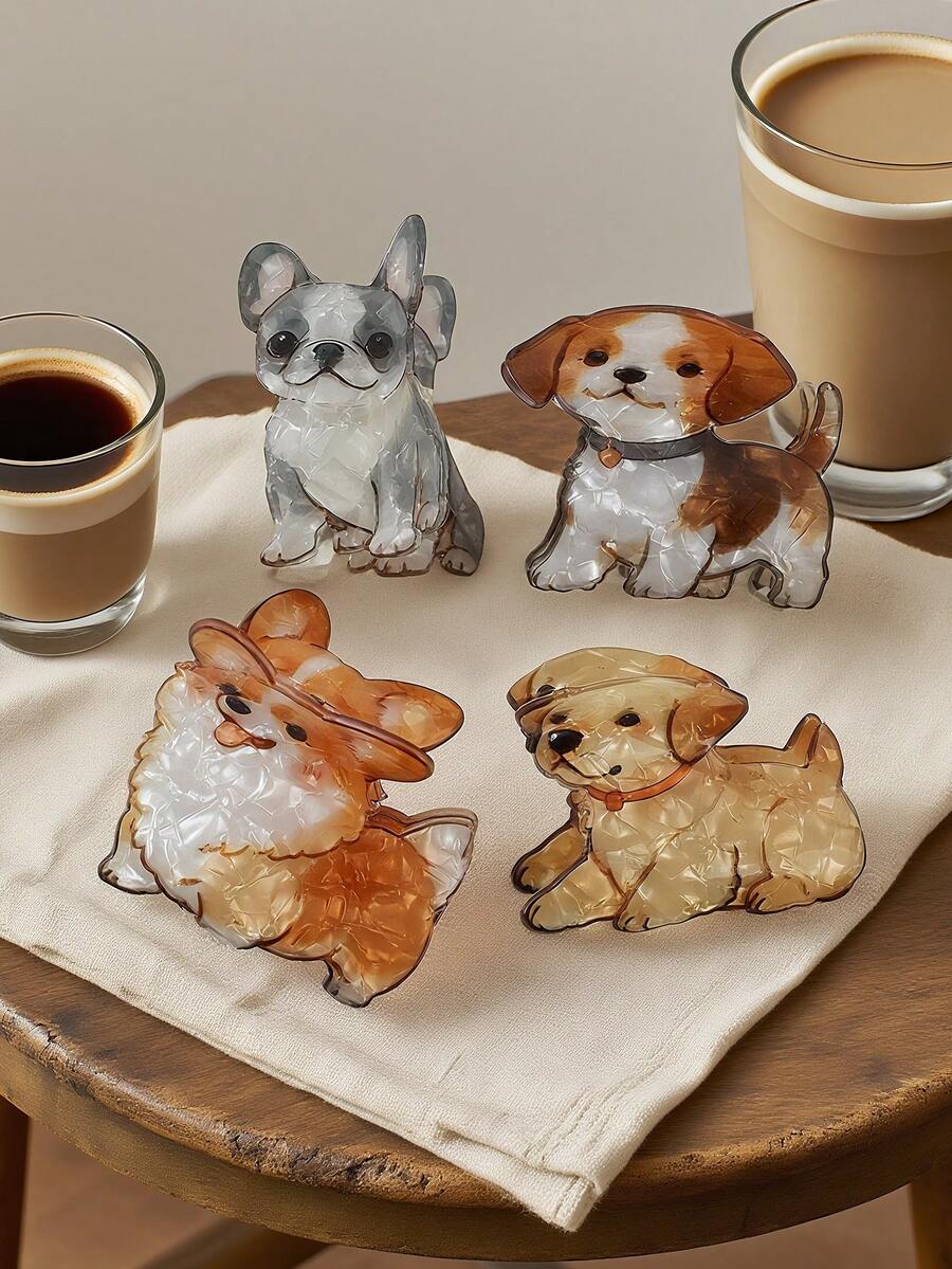 1 件可爱雌性动物狗形 PVC 中号发夹适合日常使用，是送给女孩的最理想礼物，适合夏季、春季、秋季、冬季、返校季节、日常旅行、聚会、海滩派对、佩戴发饰时尚发夹秋季配饰