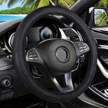 1 Stück Lenkradabdeckung mit Lederprägung, weich & bequem passend für 14,5-15 Zoll Fahrzeuge - Schwarz - Übersicht 3