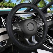 1 Stück Lenkradabdeckung mit Lederprägung, weich & bequem passend für 14,5-15 Zoll Fahrzeuge - Schwarz - Übersicht 4