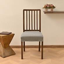 Chair Covers With Elastic Straps Solid Jacquard Stretch Dining Chair Slipcovers Decorative Seat Protector For Kitchen Home - 卡其色 - 查看 3
