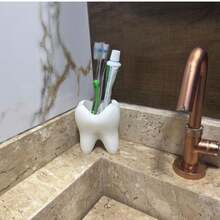 Tooth Shaped Toothbrush And Toothpaste Holder Fun Decoration 3 Compartments - White - View 4