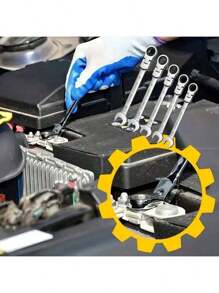 1pc Ratchet Wrench Set, 72 Teeth, 180° Swivel Design, Durable Metal Tool, Suitable For Automotive, DIY, Home Repair, Two-In-One Wrench, Durable Industrial Tool - Silver - View 11