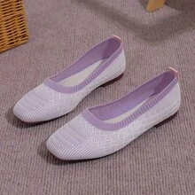 Women'S Black Woven Fabric Slip-On Flats - Casual Square Toe Shoes For Indoor & Outdoor Wear, All-Season Comfort With Rubber Sole, Breathable & Stylish Design - Beige - View 3