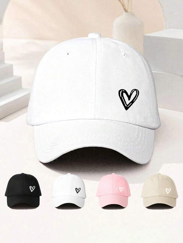1 Pc Unisex Y2K Heart Printed White Adjustable Baseball Cap, Breathable Fashion Versatile Casual Wear
