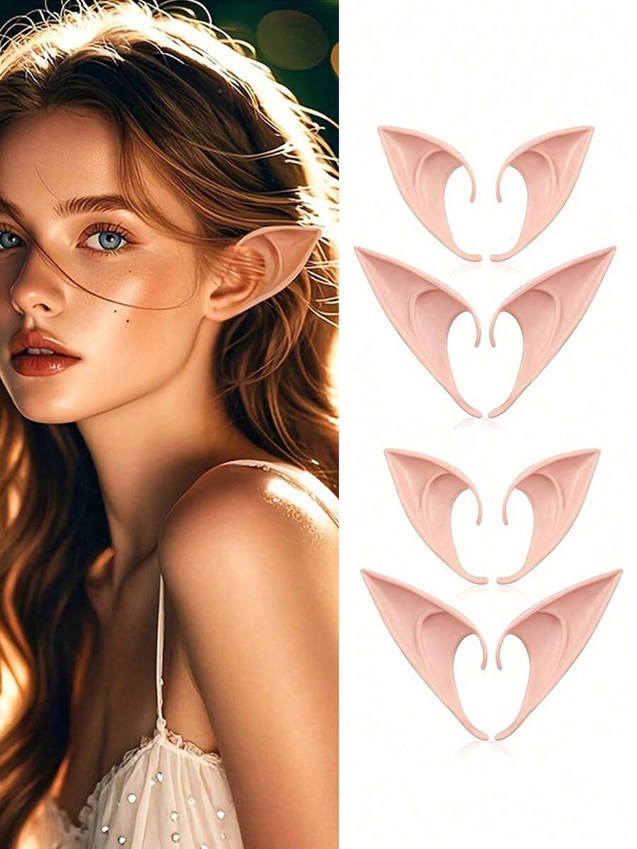 1 Pair Fairy Pixie Elf Ears - Cosplay Soft Pointed Ears Elven Masquerade Vampire Fairy Ears Makeup Costume Accessories, Cross-Border Halloween Elf Ears Cos Props Elf Ears Vampires Dentures Fairy Fake Ears - Multicolor - View 1
