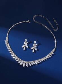 Set 3 buc. Cercei și colier eleganți cu cristale strălucitoare, accesorii de bijuterii la modă pentru mireasă, nuntă, rochie de seară