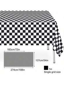 مفرش طاولة من الألمنيوم بخطوط شطرنج أبيض وأسود، من مادة البولي إيثيلين المقاومة للماء والزيت، مناسب لحفلات عيد الميلاد وحفلات السباقات المتنوعة، قياس 54 * 108 بوصة