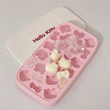 Sanrio (Authorized) 1PC Sanrio Hello Kitty Silicone Mold (Lid+Ice Tray)/4-Piece Set (Container+Ice Spoon) Ice Storage Container, With A Lid Silicone Ice Tray, Easy To Disassemble, Suitable For Summer Ice Boxes, Candy Chocolate Trays, Birthday Cake Decorations, Candy Chocolate Cupcake Decorations, And DIY Baking Tools