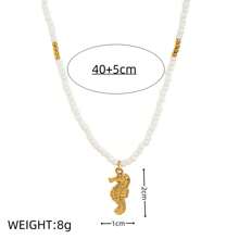 1pc 2025 Summer Beach Small Rice Pearl Necklace With Miniature 18K Gold Plated Stainless Steel Seahorse, Shell, And Starfish Pendant For Women, Casual And Resort Wear