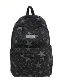 Large Capacity Water Resistant Reflective Star Print Multi-Pocket Functional Backpack, Unisex Casual College Style Student Backpack For School, Study, Shopping, Travel, Back To School Season