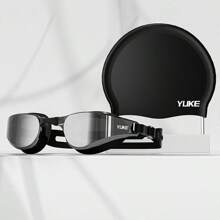 1 Set Occhialini da nuoto antifog ad alta definizione con design placcato, cuffia da nuoto in silicone, design a visione extra ampia, accessori da spiaggia, accessori per piscina