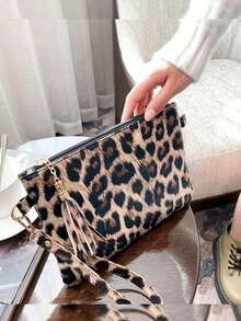 新款复古欧美风PU信封包，个性化手拿包，豹纹奶牛纹，适合工作和休闲场合，秋季系列，豹纹女士手提包，豹纹回归，时尚钱包，女士时尚手拿包 - 彩色 - 查看 7