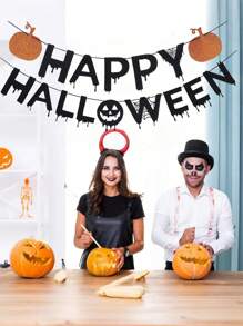 1 套 - 万圣节快乐横幅万圣节彩旗横幅、南瓜万圣节横幅、万圣节壁炉壁挂派对用品、鬼屋装饰、家庭室内壁炉装饰