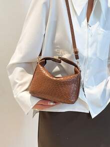 Bolsa feminina francesa de alta qualidade, modelo 2025, em tecido trançado, estilo western, com textura exclusiva, ideal para o dia a dia e versátil como bolsa tote. - Castanho - Ver 6