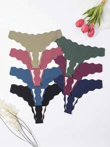 8 PcsWomen's No-Show Seamless Low-Rise Thongs - Ultra-Soft  Comfortable Workout & Everyday Panties, Sexy Solid Color Underwear (Black & Nude) - Elegance Collection, Gym Essentials, Sleek Vstring Style, Comfortable Fit - 混合顏色 - 查看 6