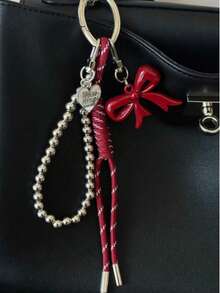 Ankela 红色蝴蝶结银珠链包饰汽车钥匙扣包挂件手工编织绳奢华感女士和女孩礼物背包装饰圣诞蝴蝶结包钥匙扣 - 彩色 - 查看 8