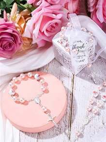 6/12/24 Baptism Gift Sets, Including 6/12/24 Pieces Of Mini Rosary Beads, 6/12/24 Pieces Of Baptism Gift Boxes, 6/12/24 Pieces Of White Organza Bags And 6/12/24 Pieces Of Thank You Tags, Suitable For Baptism Communion Party Decorations