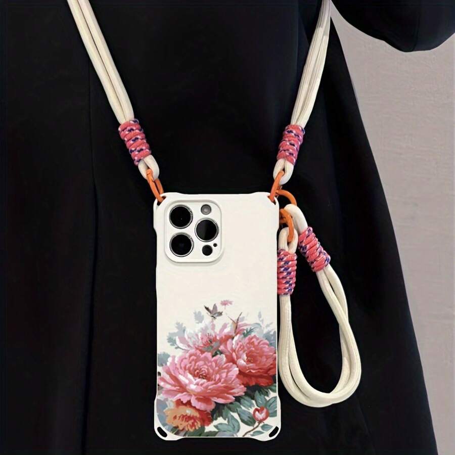Funda para teléfono 1 pieza Una elegante correa para el hombro tipo bandolera, patrón Correa para el hombro tipo bandolera Correa de mano anticaída de cuatro esquinas Funda protectora para teléfono móvil Puede colgarse hacia atrás Funda para teléfono móvil suave adecuada para la serie 12 13 14 15 16 Pro Pro Plus - - Colores mixtos 1 - Ver 1