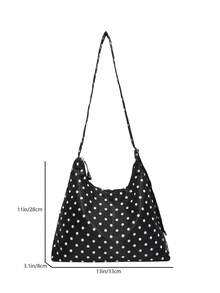 Dot Simple Canvas Bag, Spring And Summer Season New, Open Mouth Opening, Double Shoulder Straps, Lightweight Minimalist Large-Capacity Cross-Body Bag, Suitable For Women's Daily Life Casual, Commuting And Student Use , Polka Dot - Black - View 7