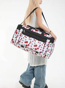New Versatile Cherry Accent Travel Bag, Simple Large Capacity Shoulder Hand Carry Bag, Casual Foldable Outdoor Short Trip Bag, Storage Bag, Shoulder Crossbody Bag