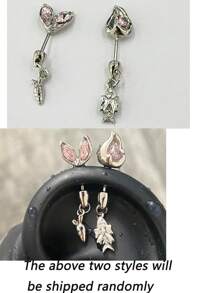 1 Pendiente de diamante rosa, pendiente colgante de conejo, zanahoria, gato y pez, pendiente de diamante de moda y temperamento femenino