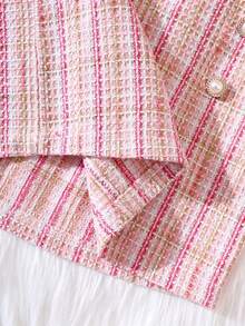 Girls' Elegant Plaid Set, Long Sleeve Button-Up Top, Flared Hem Bodycon Dress, Fashionable For Children In Spring And Autumn - Pink - View 3