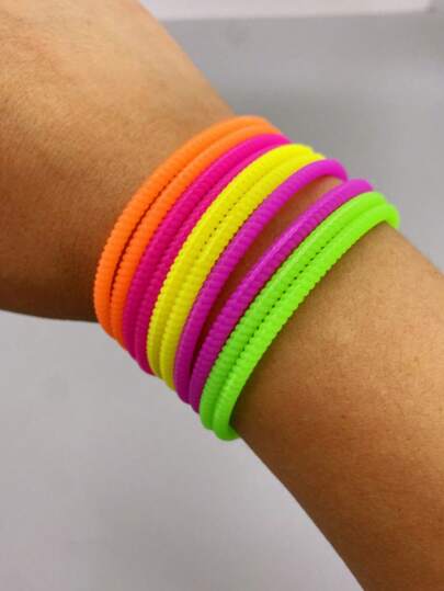 10 Stücke Neon-farbene geflochtene Silikon-Armbänder, elastische Sport-Silikon-Armreifen (sortierte Farben)