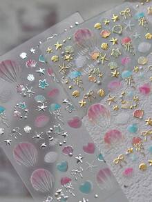 1 pieza Pegatina de uñas de diamante de cristal 5D de alta calidad, pegatinas de uñas premium con estrellas y conchas, diseñado para niñas, la mejor opción de regalo para niñas