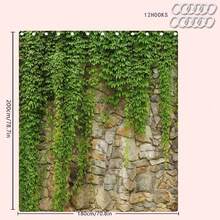 1/4 件绿藤主题浴室套装包括浴帘、浴垫、U 型马桶垫、马桶盖、防水浴帘、时尚门/窗帘、现代浴室隔断帘、无需钻孔、可机洗、涤纶材质