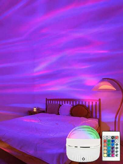 1 pieza Lámpara de proyección LED con patrones multicolores con control remoto, proyector de estrellas y galaxia, luz nocturna para dormitorio, proyector de olas de agua, proyector de estrellas, para teatro en casa, techo, regalo de Navidad, decoración, regalo de San Valentín, camping, decoración de boda, luz nocturna romántica