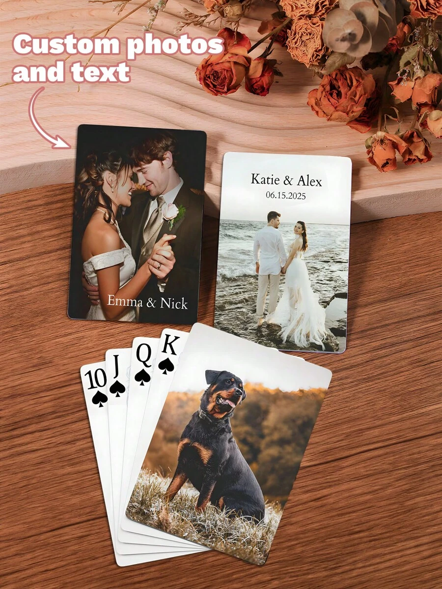 Custom Photo Playing Cards Personalized Picture Text Name Date Family Poker Deck Game Night Gift Wedding Bachelorette Party Favors Couple