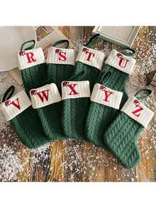 قطعة واحدة من الجوارب المحبوكة الزخرفية، كيس هدية مطرز بشكل حرف حلوى، جورب عيد الميلاد الأخضر كيس هدية، عيد الميلاد - أخضر - مشاهدة 5