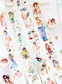 1 Roll Hand-Painted Artistic DIY Decorative Vintage Washi Tape, Life Series, Suitable For Gifts, Office, Home, Marking, Labeling, Classroom, Entertainment Toys, Student Planner Creative Retro DIY Decorative Stickers, School Supplies, Back To School