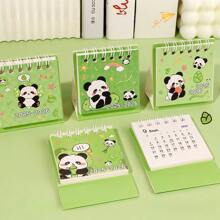 Mini calendário de mesa 20252026, design de panda verde em desenho