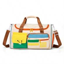 SHILAN A Set Of Fashionable And Casual Campus Style Travel Luggage, Lightweight, Foldable, Large Capacity, Front Multi Pocket Design With Contrasting Colors, And Equipped With Dry Wet Separation Straps And Item Straps. It Can Be Carried On One Shoulder Or Cross Body, And Can Also Be Equipped With A Portable Suitcase For Use. More Suitable For Students Facing The Start Of School.