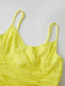 Women's Coquette Lace Mini Dress Ruched Spaghetti Strap Bustier Ruffle Hem Bodycon Dress Sexy Party Club Short Dress Summer Date Night Dress - Màu vàng - Xem 8