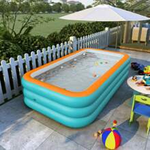 1 pieza Piscina portátil y plegable extra grande con bomba infladora, entretenimiento acuático de verano para el patio trasero, material de PVC grueso, sin necesidad de electricidad, para fiestas en la piscina y natación familiar