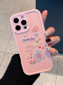 Funda antichoque para teléfono con bordado creativo de flor con forma de corazón y lazo, compatible con Apple y otros smartphones