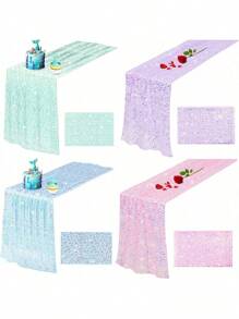 Mermaid Sequin Tablecloth, Rectangular Rainbow Home Decor Table Runner, Polyester Sequin Tablecloth For Party, Bridal, Wedding, Shower, Birthday Mermaid Themed Party