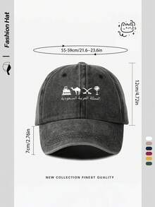 1 件男女通用沙漠风格城堡和骆驼印花棒球帽，复古水洗做旧外观，可调节扣合休闲卡通印花帽，轻便太阳帽适合户外活动，时尚配饰，送给家人和朋友的完美礼物 - A - 查看 4